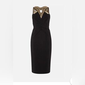 Karen Millen black cocktail dress with gold detail. Worn twice. Size UK 14/US 10